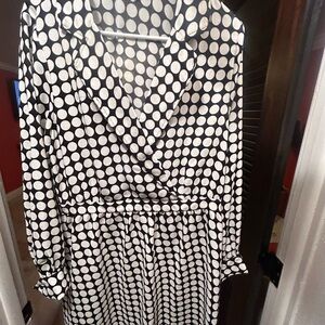 Black and White Smocked Wrap Sundress with Bishop Sleeves